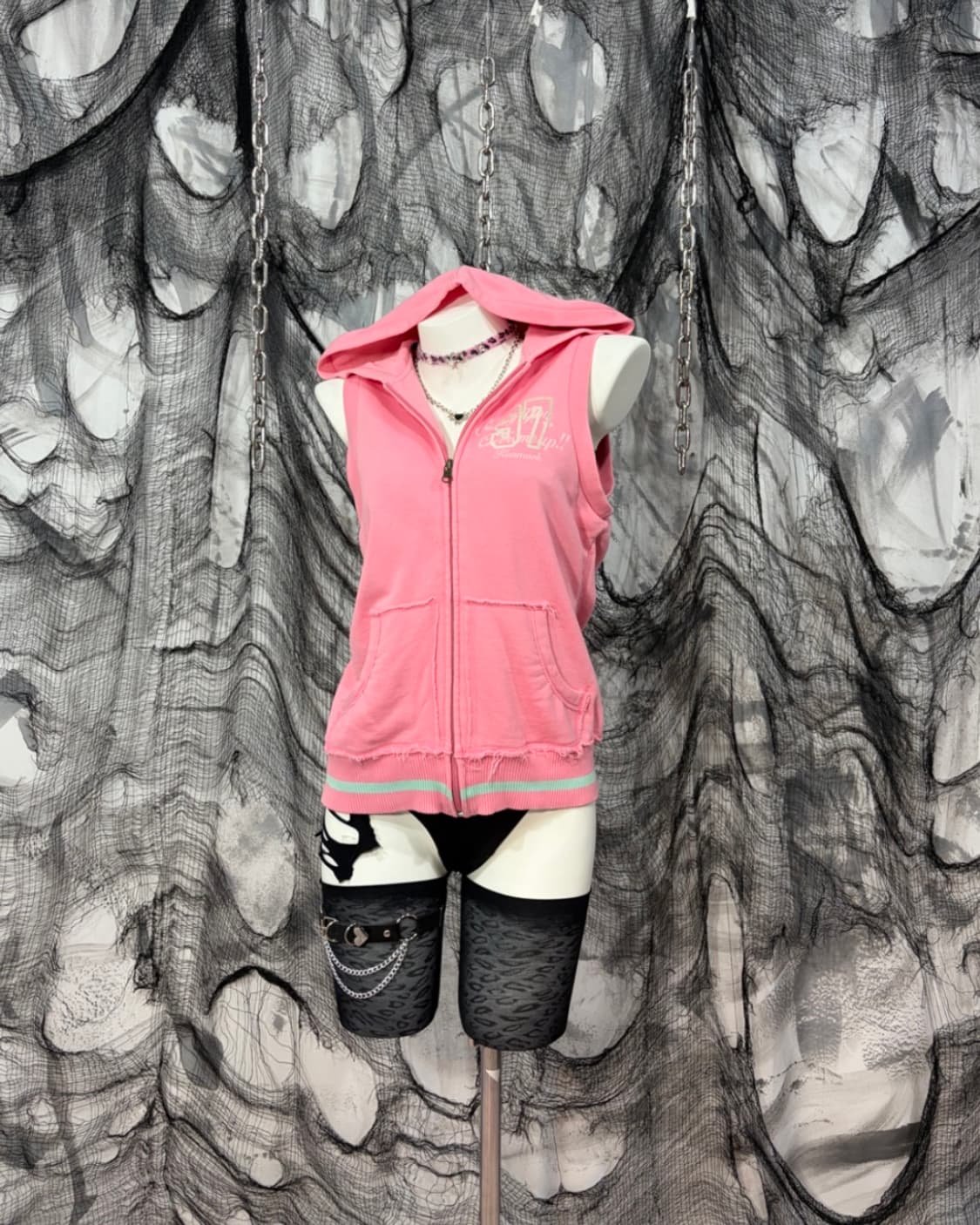 00‘s Y2k kiss mark pink vest  상품이미지3