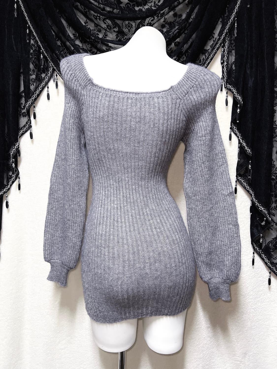 로맨틱갸루 로걀 오네 퍼프 벌룬 오프숄더 니트원피스 섹시 연말 딱붙핏 상품이미지9