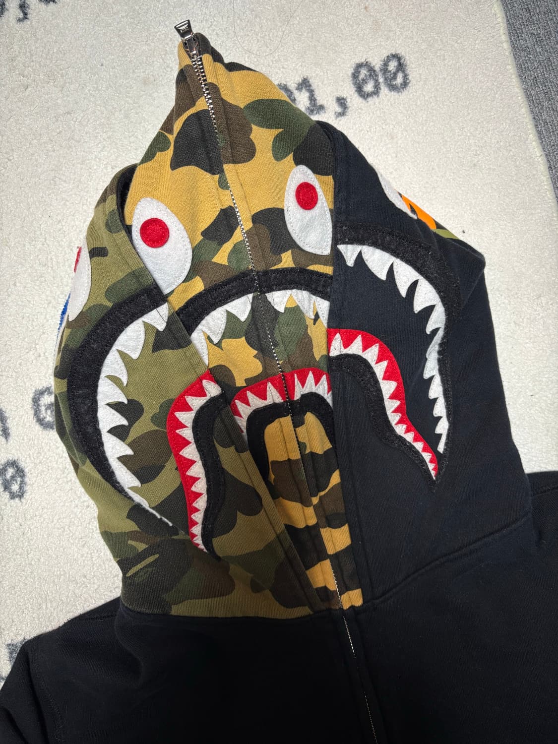 [L] 베이프 샤크 풀집업 더블후디 BK 상품이미지4