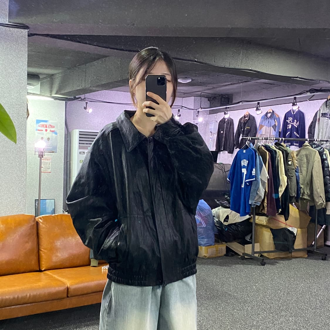 빈티지 베이지 보울 레더 자켓 B3075 상품이미지1