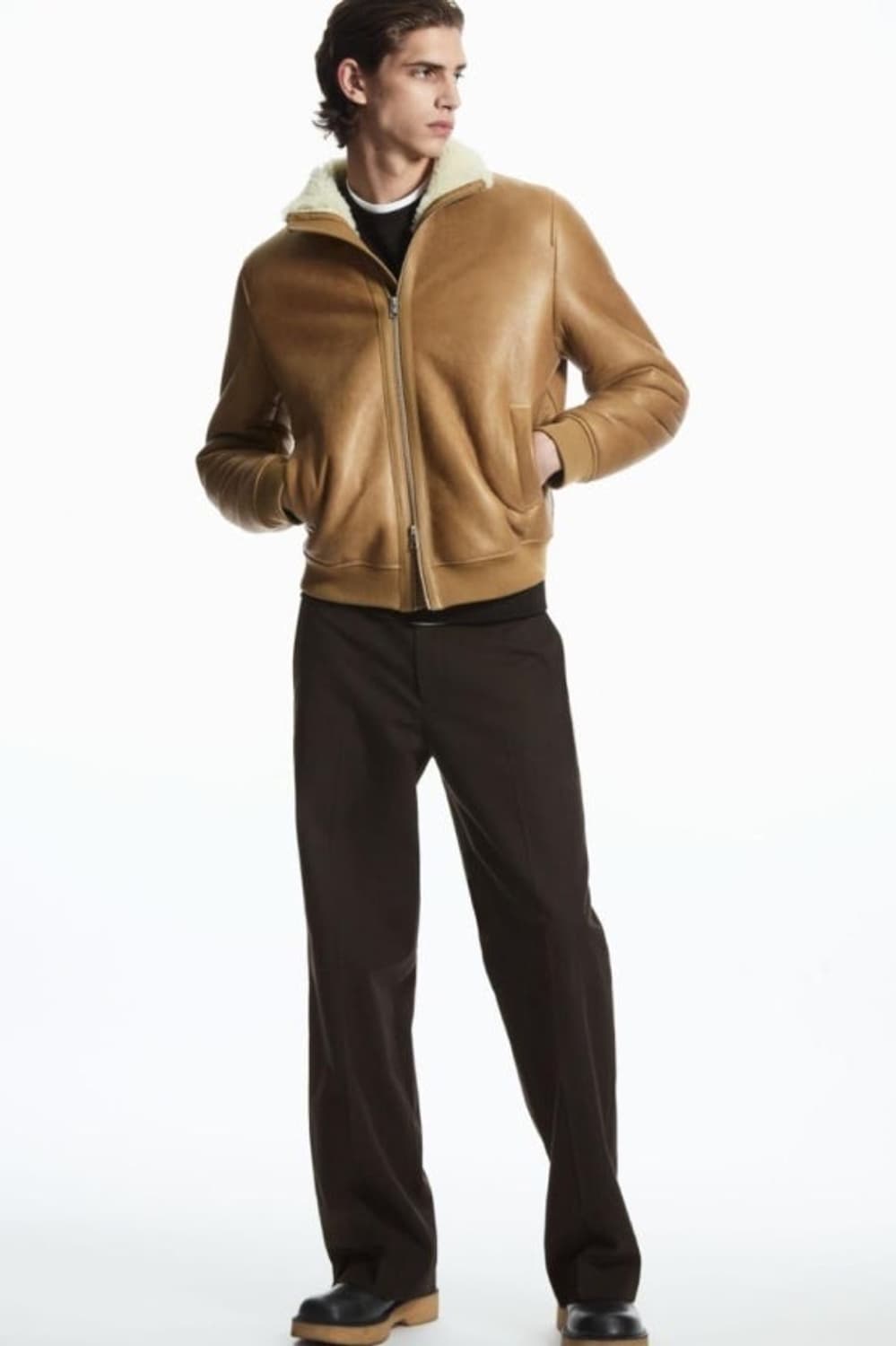 코스 시어링 레더 보머 브라운 무톤 S 상품이미지7