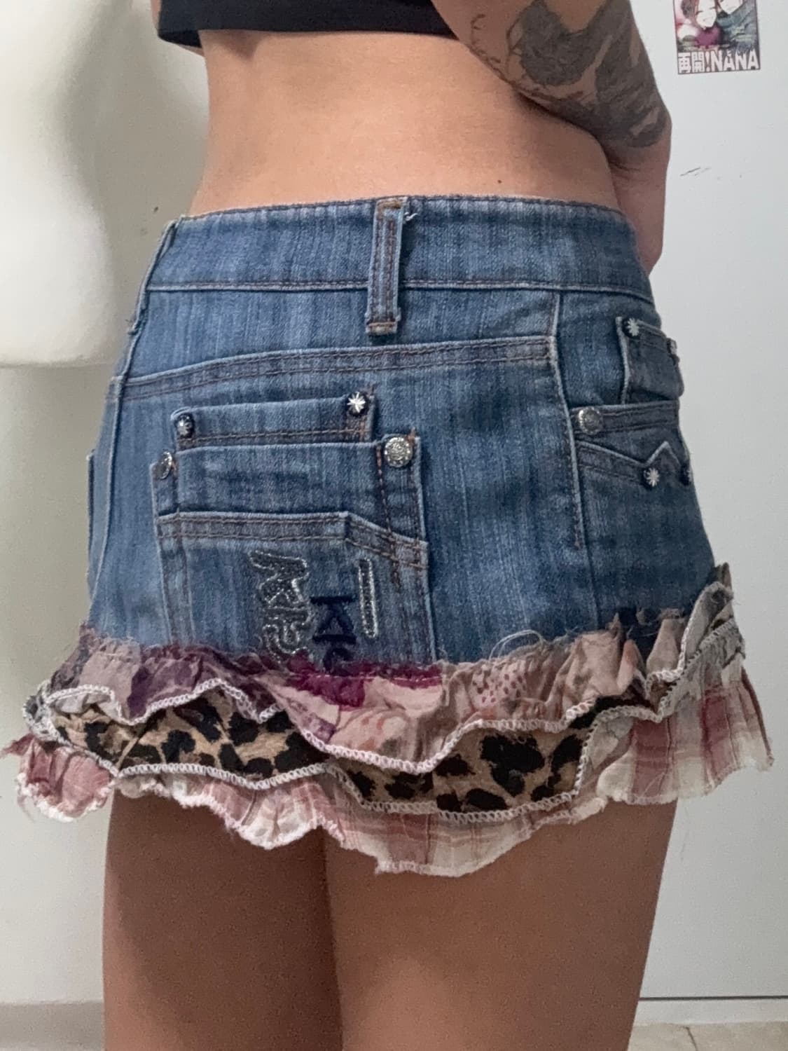 갸루 데님 리메이크 패치워크  프릴 스커트  상품이미지3