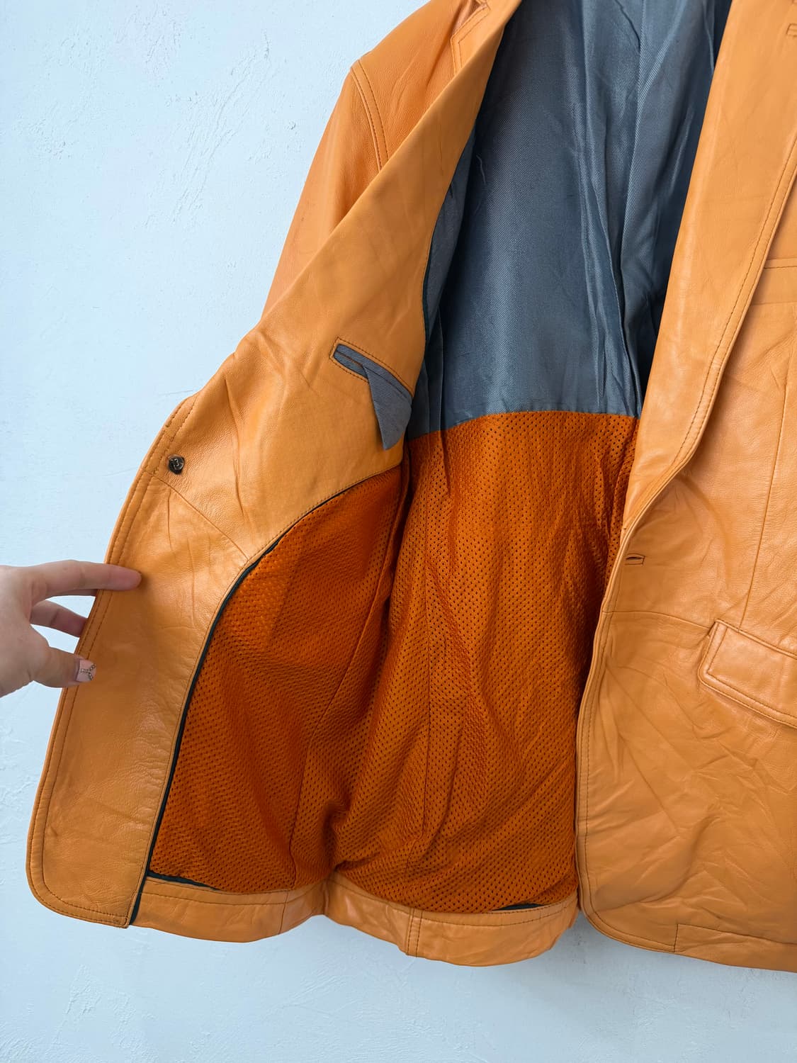 CUSTOM CULTURE 오렌지 램스킨 레더 블레이저 상품이미지2