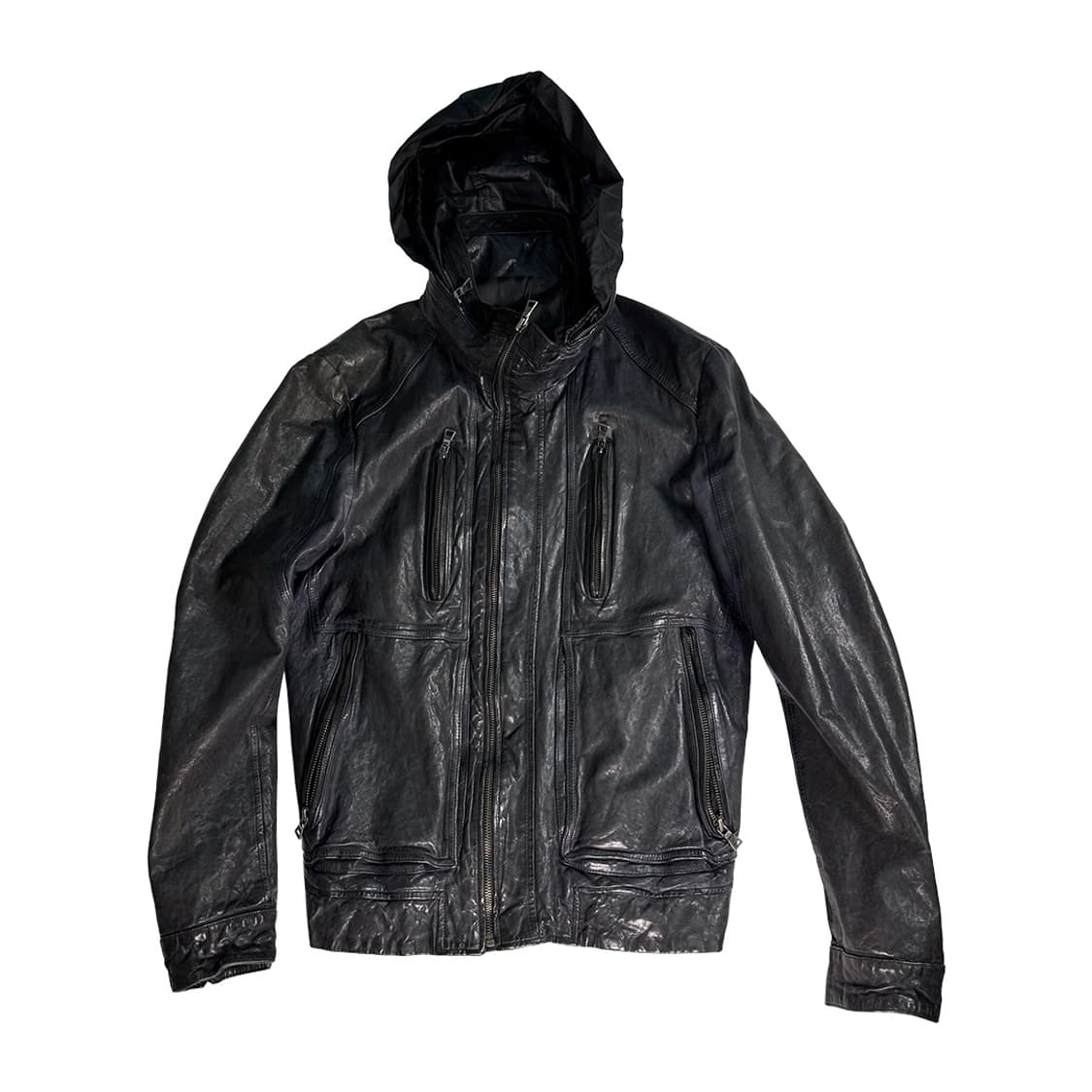 광희시장 하이넥 히든 후드 레더 자켓 상품이미지2