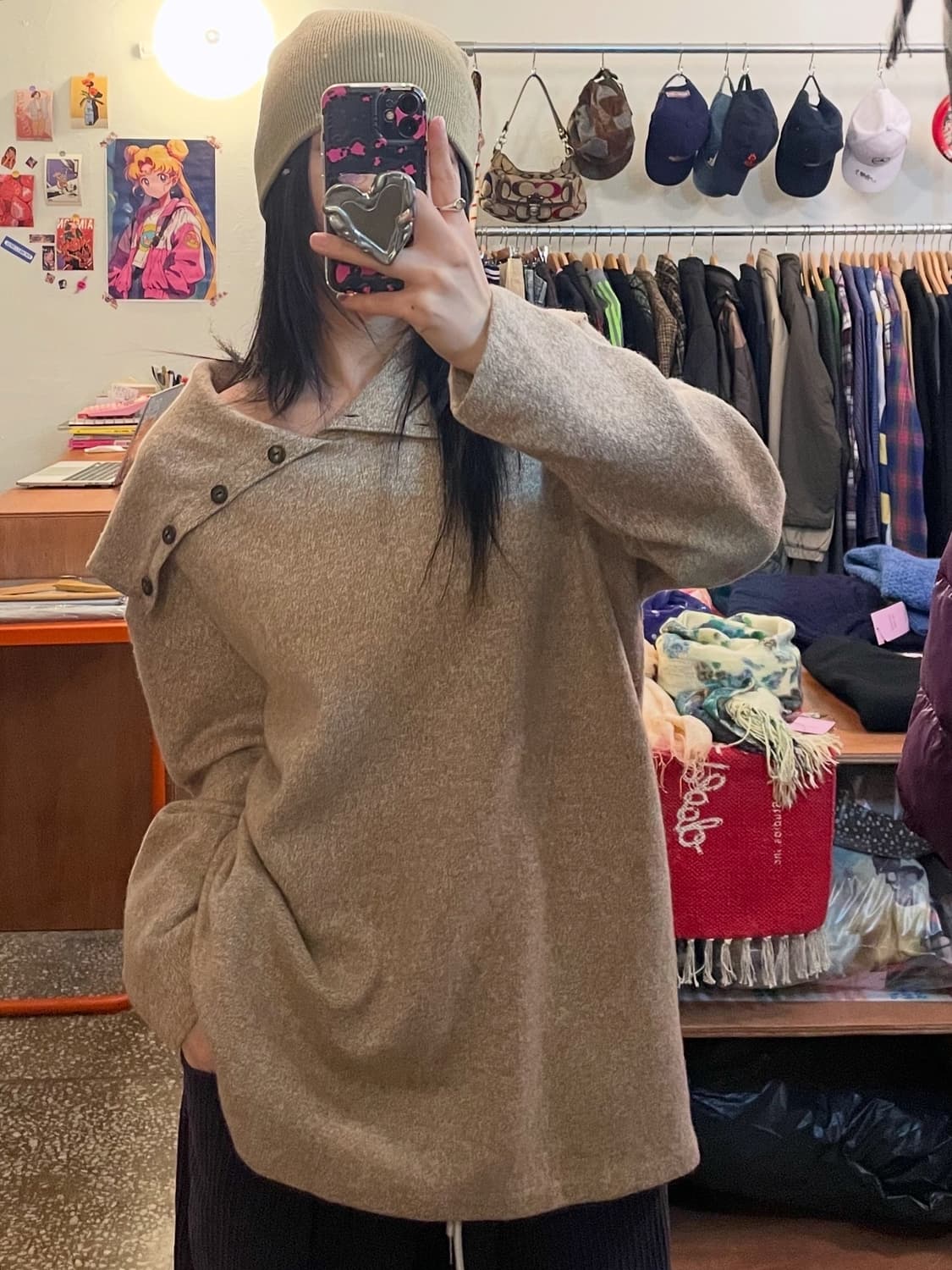 버튼 플랩카라 니트 [무배] 상품이미지1