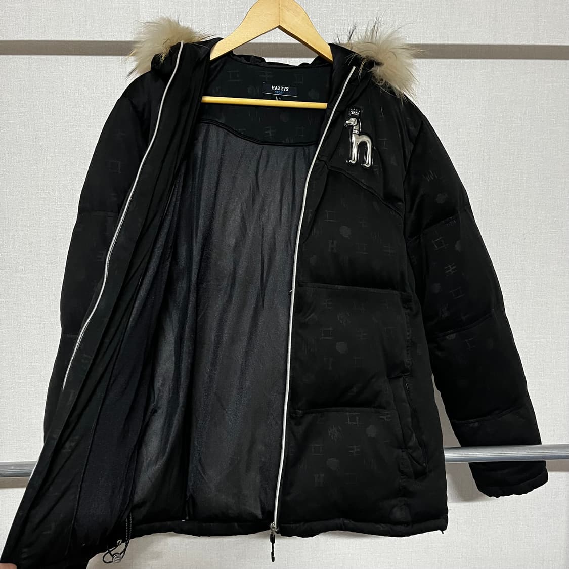 헤지스 블랙 퍼 후드 패딩 L 상품이미지8