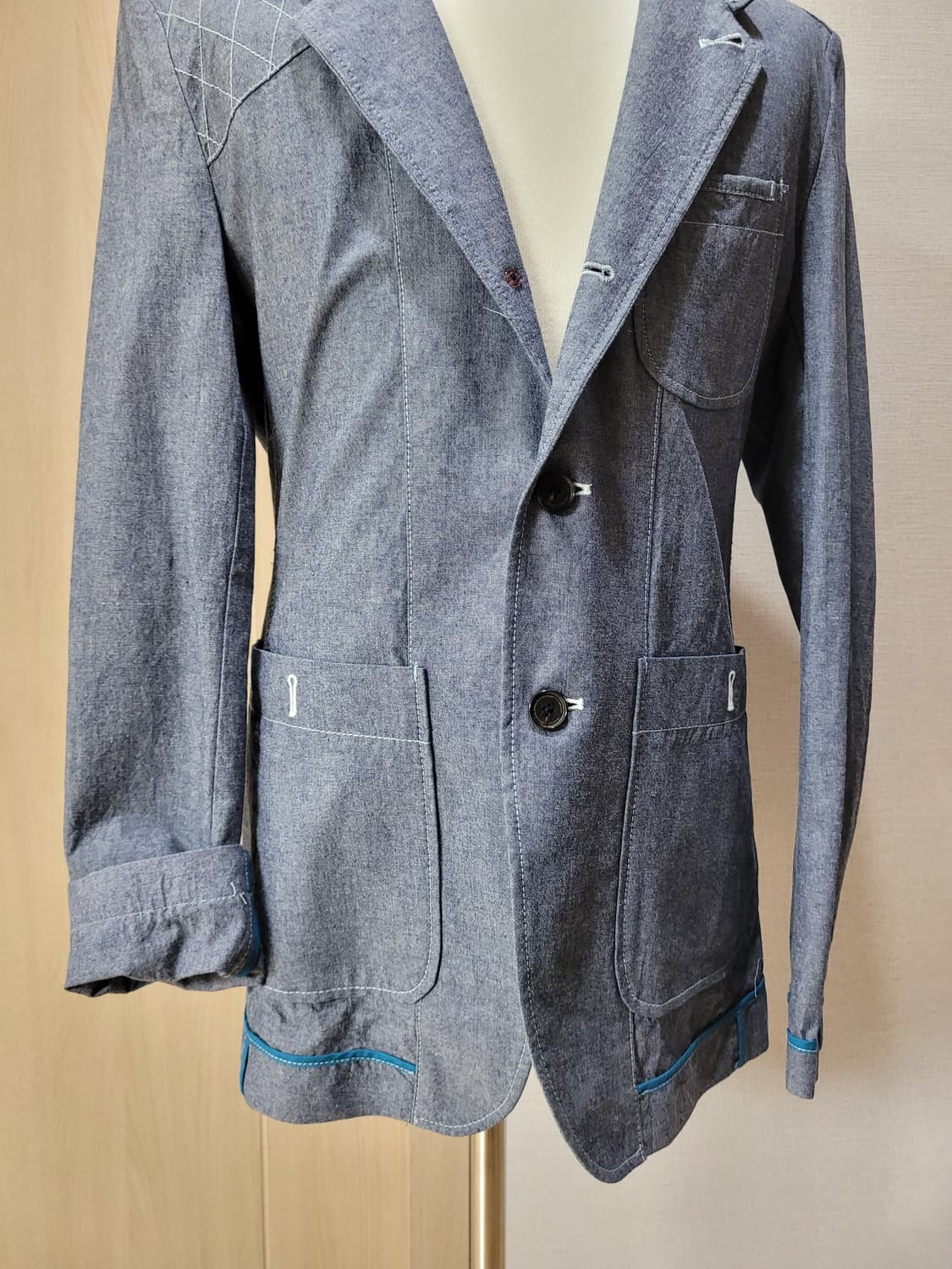 캘번 KELBURN 남자 샴브레이 사파리자켓 105 블루 상품이미지4