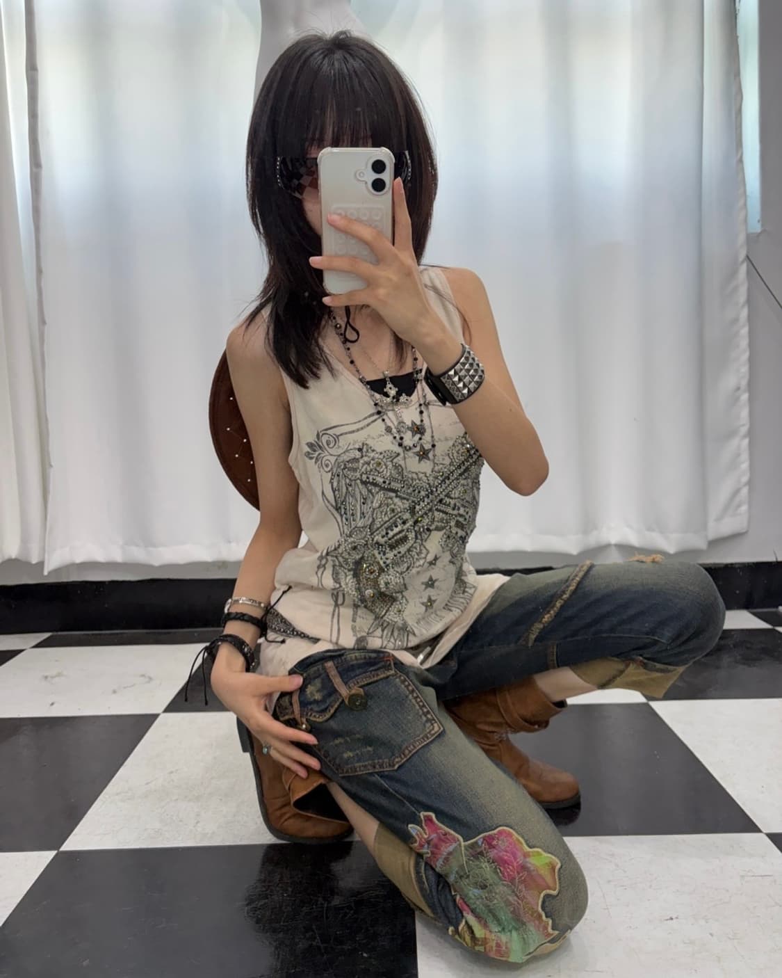 🎸베이지 프린팅 슬리브리스🎸 상품이미지3