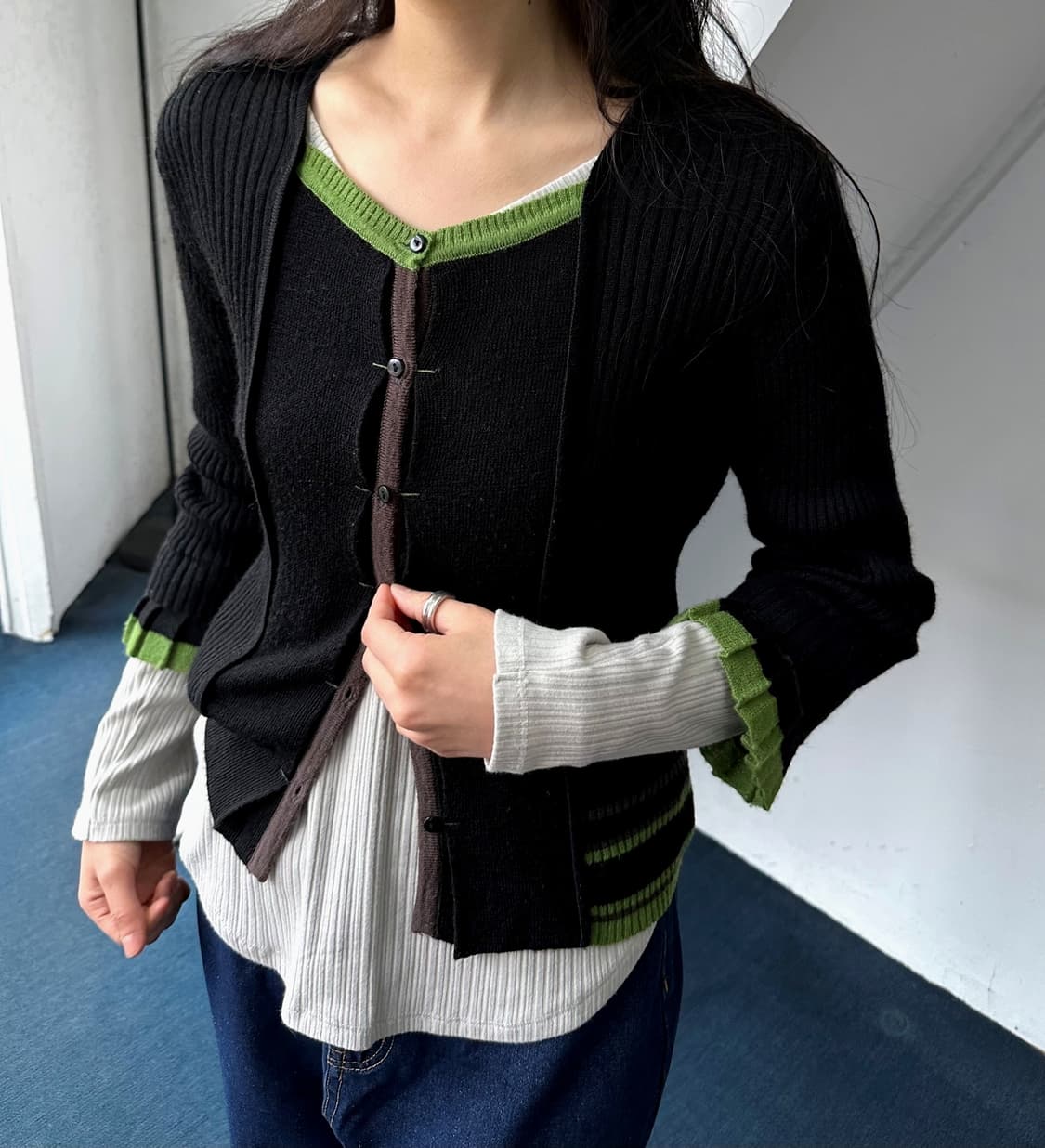 2way design fake layer knit top 상품이미지8