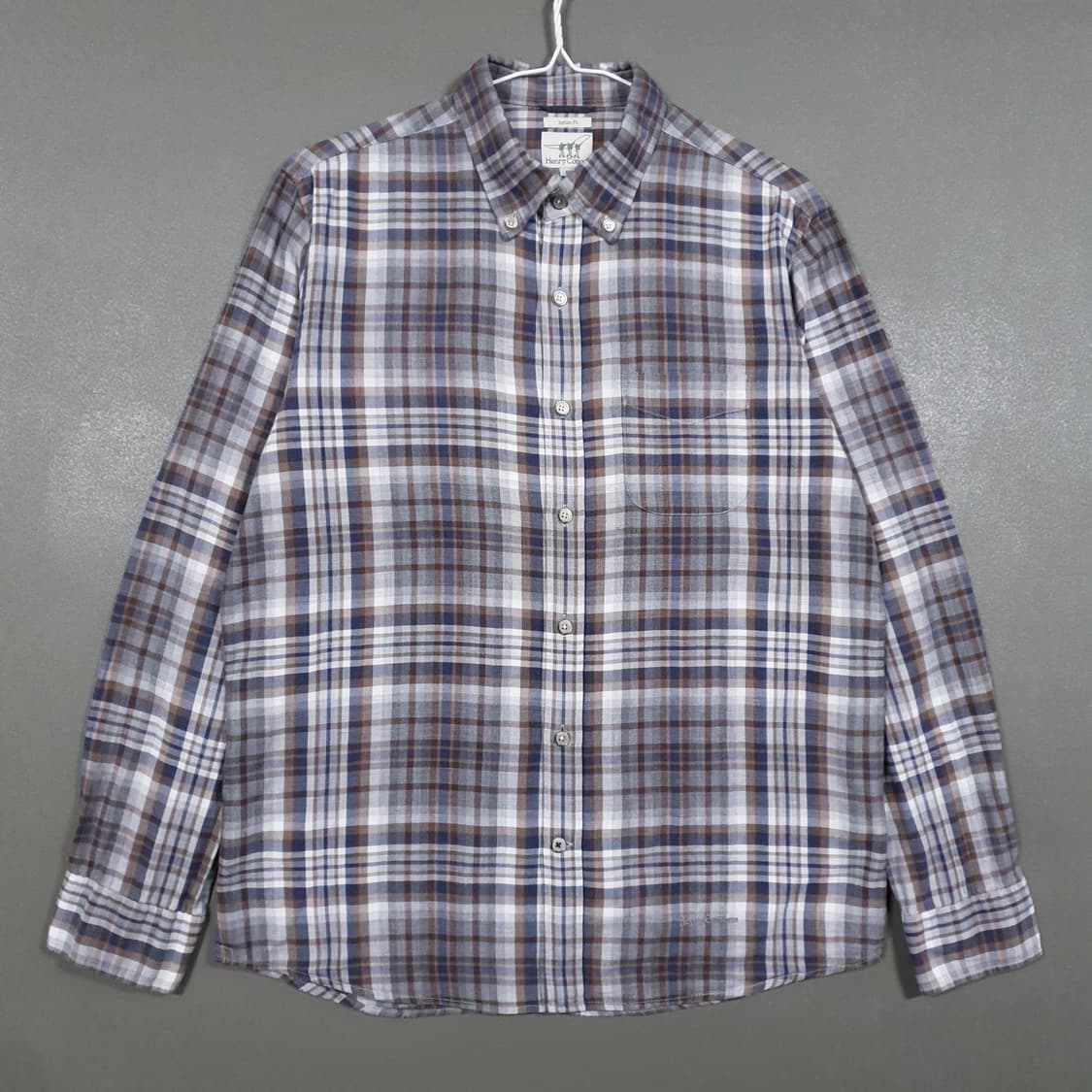 100 (L) 헨리코튼 포켓 버튼다운 소크타쉬 고급 코튼 체크 셔츠 남방 상품이미지1
