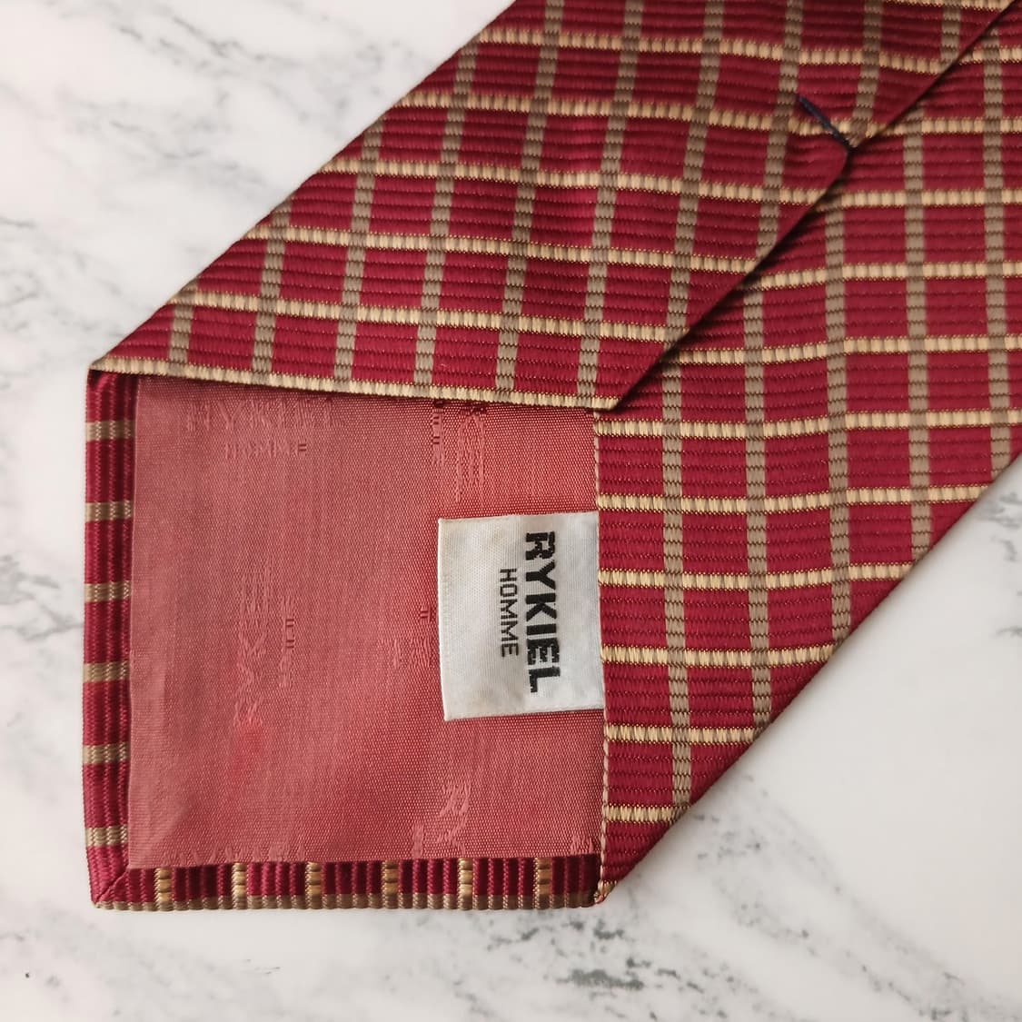 소니아 리키엘 실크 레드 체크 패턴 넥타이 9.5cm A+등급 E893 상품이미지9