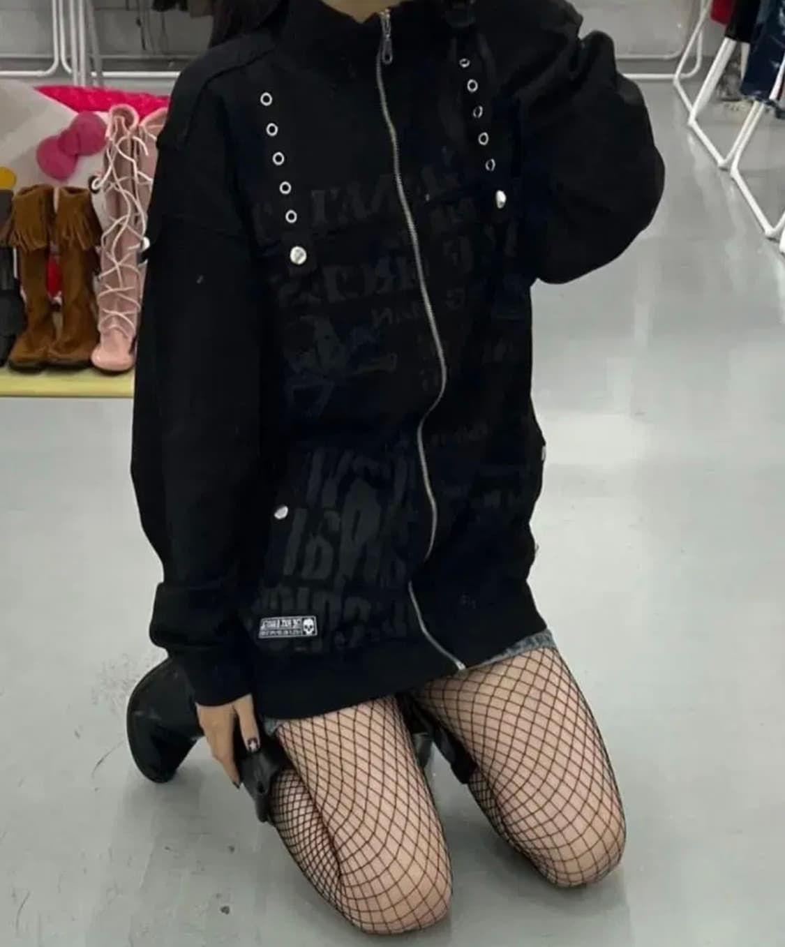 center clease 고스펑크 져지 집업 펑크룩 y2k 해골 상품이미지1