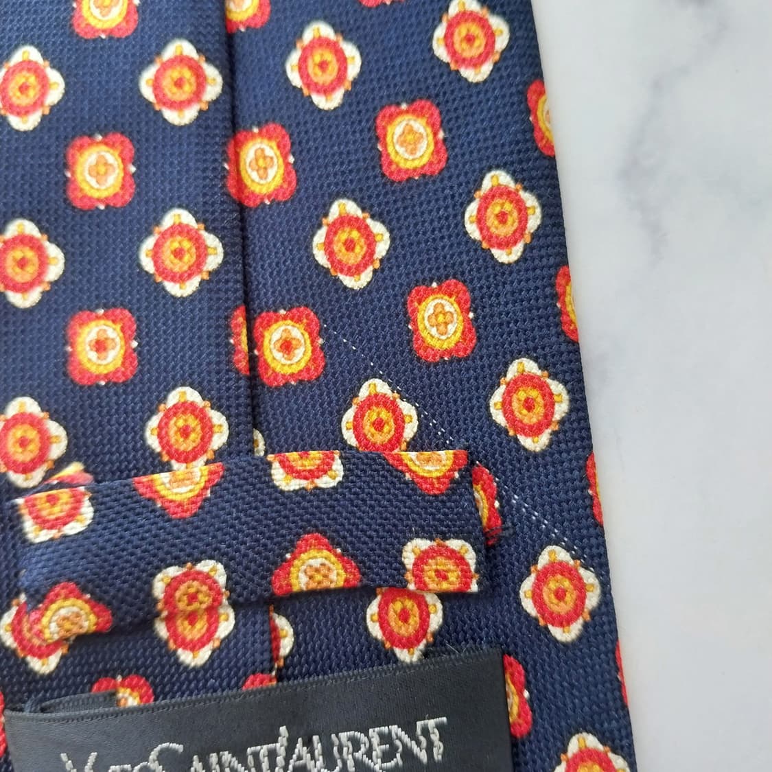 입생로랑 실크 네이비 플라워 모티브 넥타이 9.4cm A등급 K2583 상품이미지9