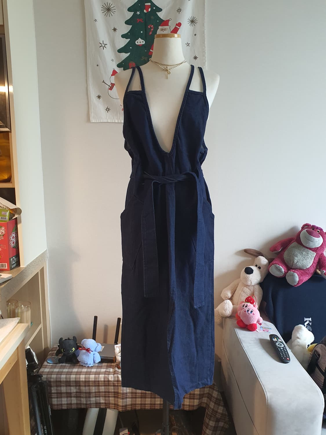 [빈티지] 청 데님 끈 롱 원피스 상품이미지2