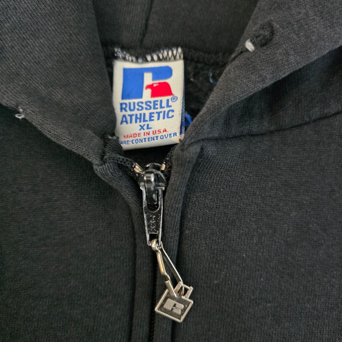 [XL] 90s 빈티지 러셀 애슬레틱 후드집업 블랙 ver. 하드페이드 상품이미지4