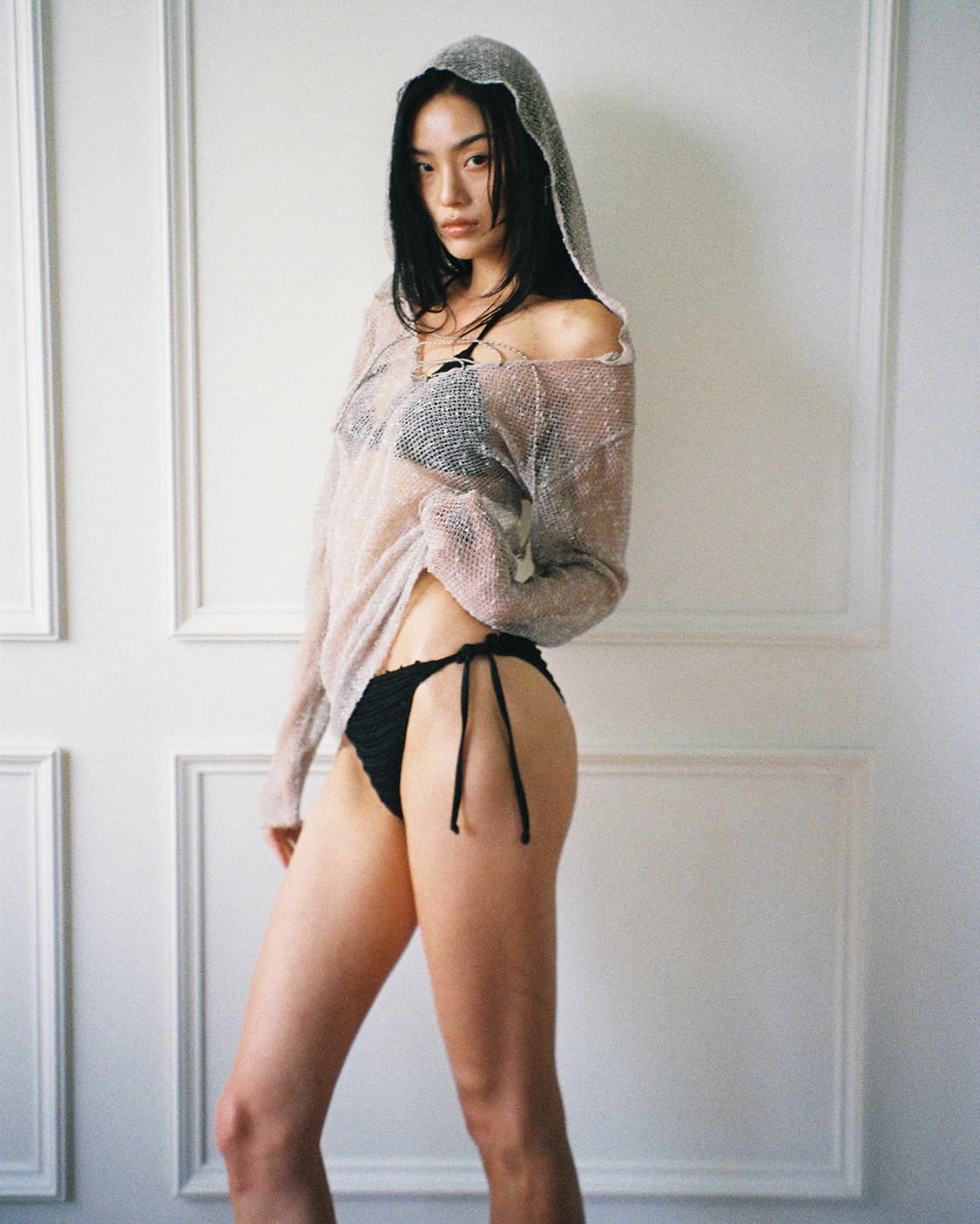 NONERD 노너드 네트 후드티 베이지 스트랩비치웨어시스루그물니트롱슬리브 상품이미지8