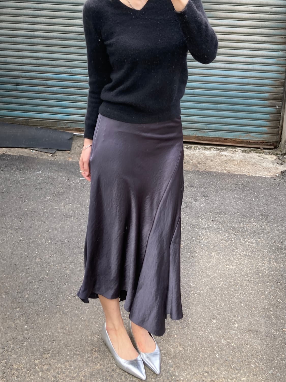 System 실크느낌 트임 스커트 상품이미지2