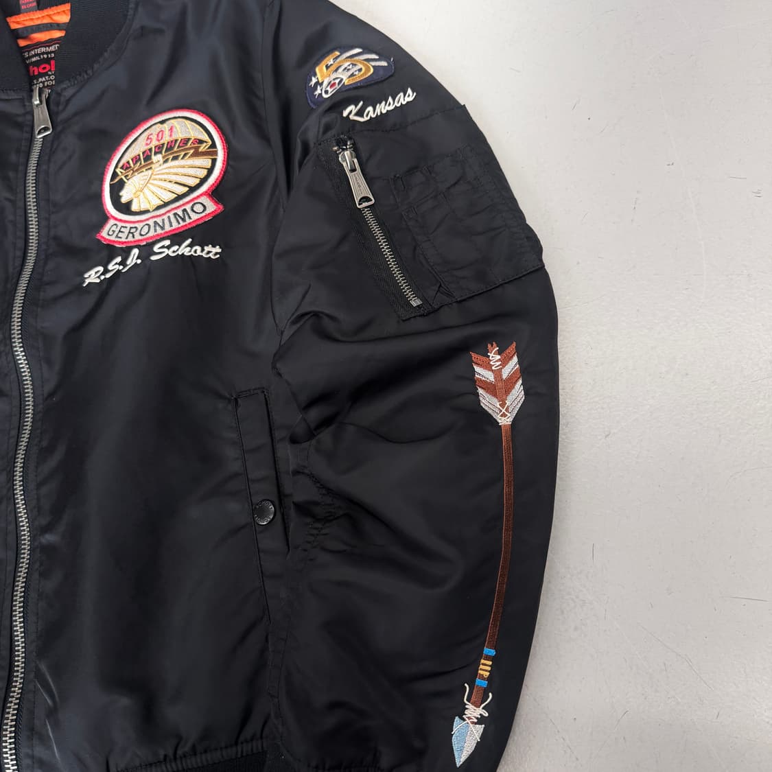 쇼트 ma-1 에스닉 패치워크 항공 자켓 블랙 상품이미지6