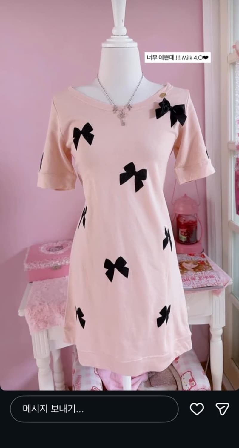 Milk 리본 핑크 반팔 원피스 히메갸루 스나계 걸리 일본 빈티지 상품이미지1