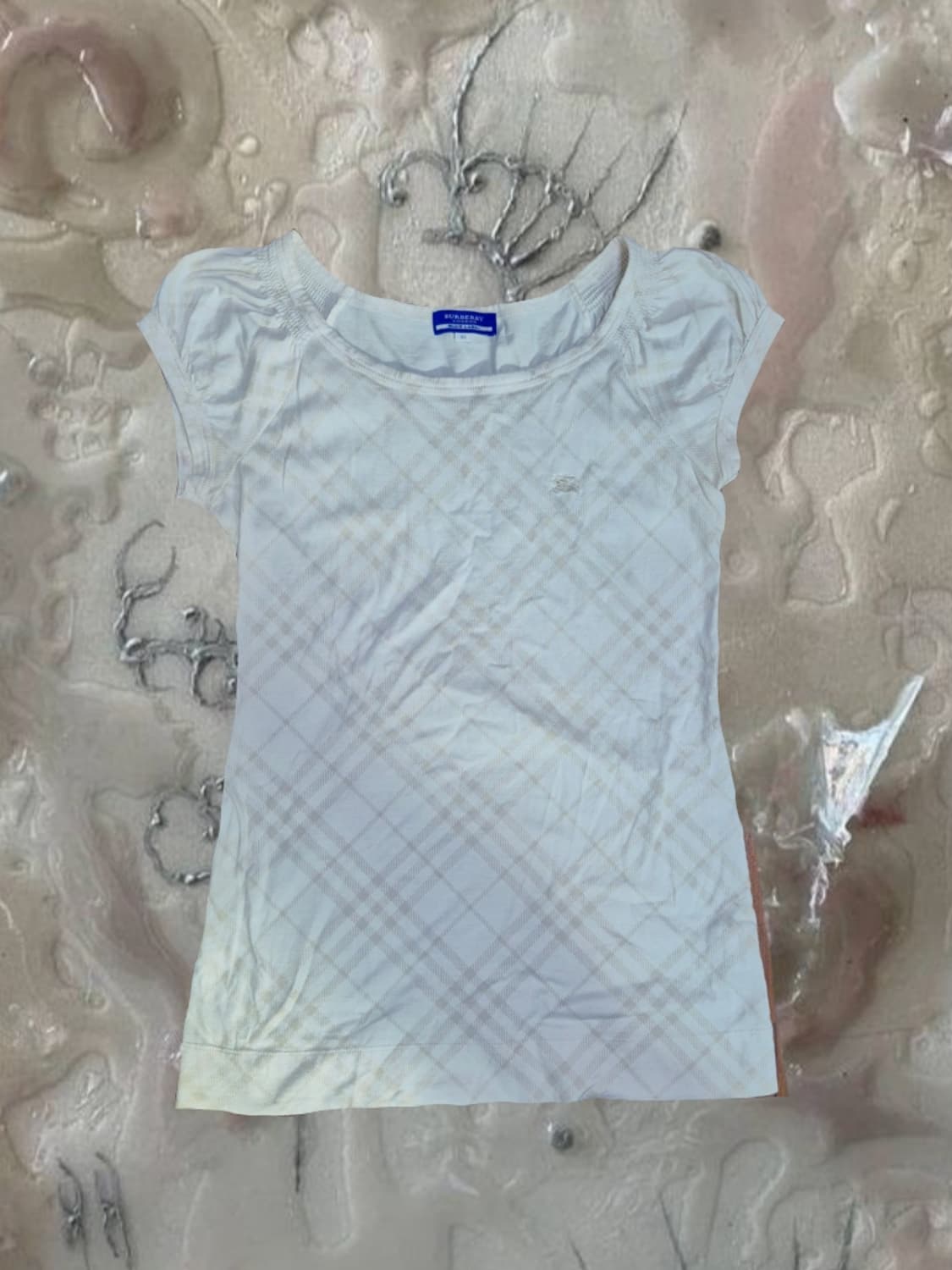 빈티지 버버리 블루라벨 노바체크 반팔 티셔츠 38 퍼프소매 딱붙핏 상품이미지1