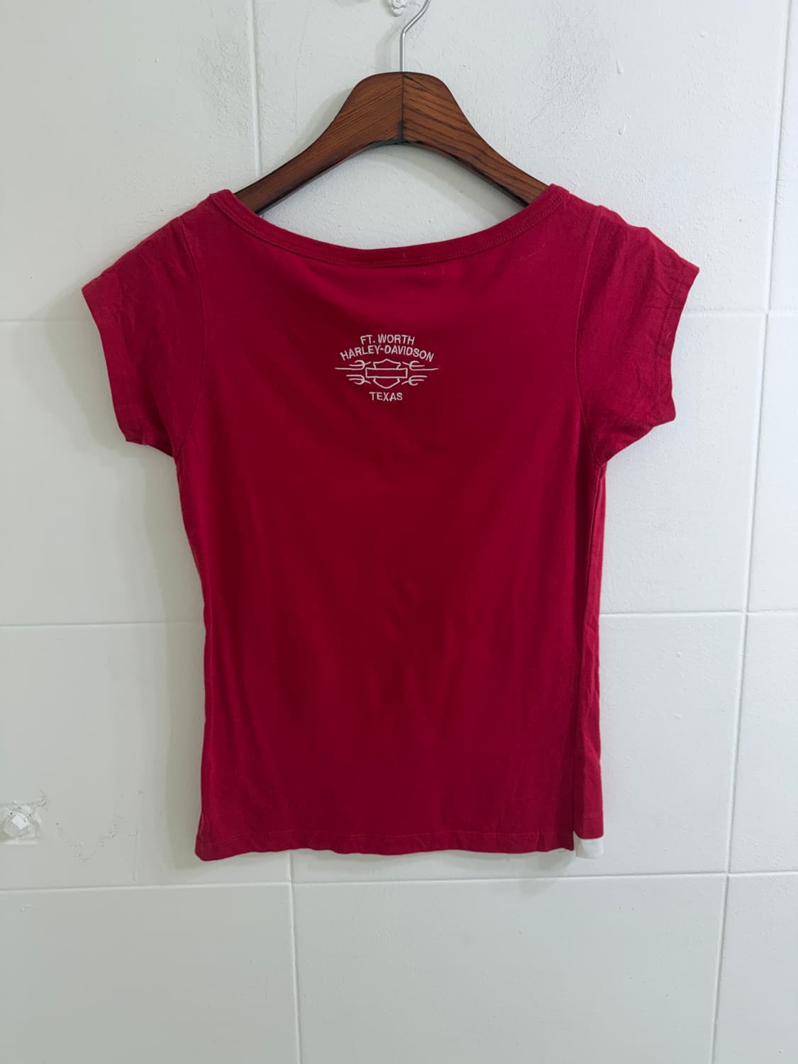 할리데이비슨 컷아웃 디테일 마젠타 핑크 딱붙 크롭 반팔티셔츠 상품이미지6