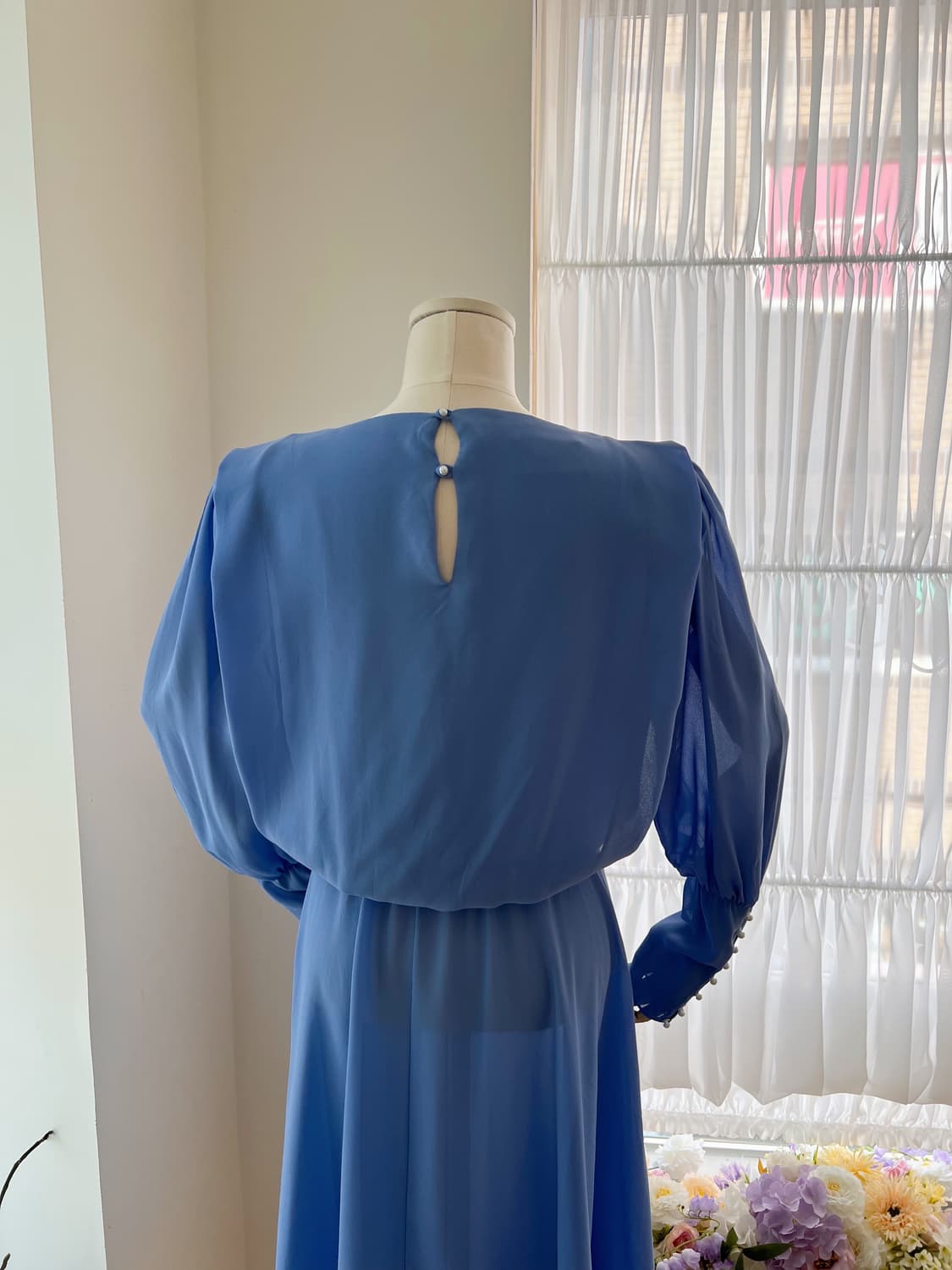 블루 플라워 진주 쉬폰 원피스 상품이미지9