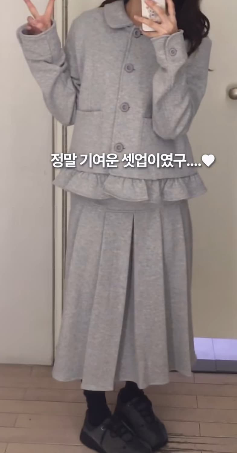 에잇세컨즈 둥근칼라 저지 재킷 저지 턱 스커트 그레이 코이세이오깔 상품이미지2