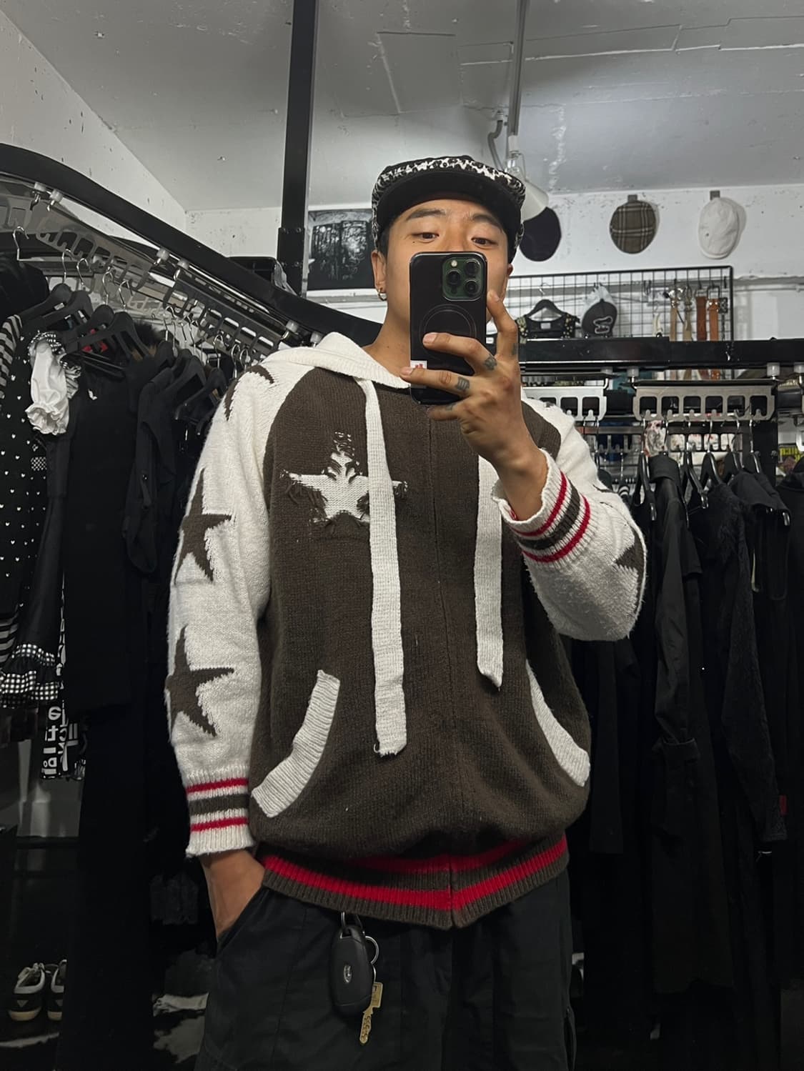 Vintage Star Point Knit Hoodie 상품이미지1