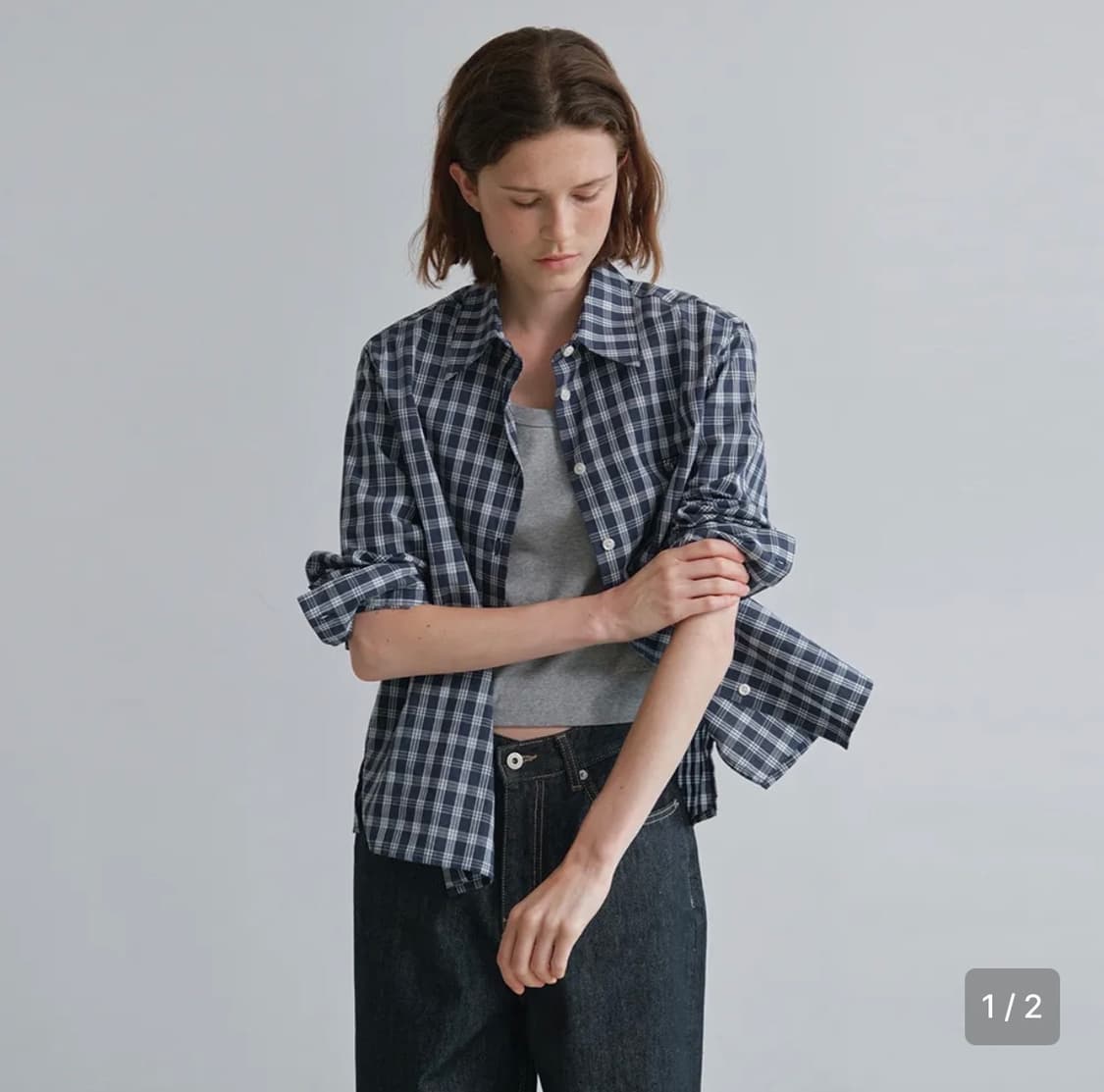 코어드 Regular checkered shirt (navy) 상품이미지1