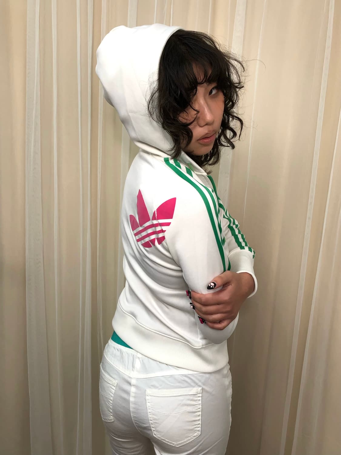 ADIDAS 아디다스 화이트 그린 후드 트랙탑 상품이미지9