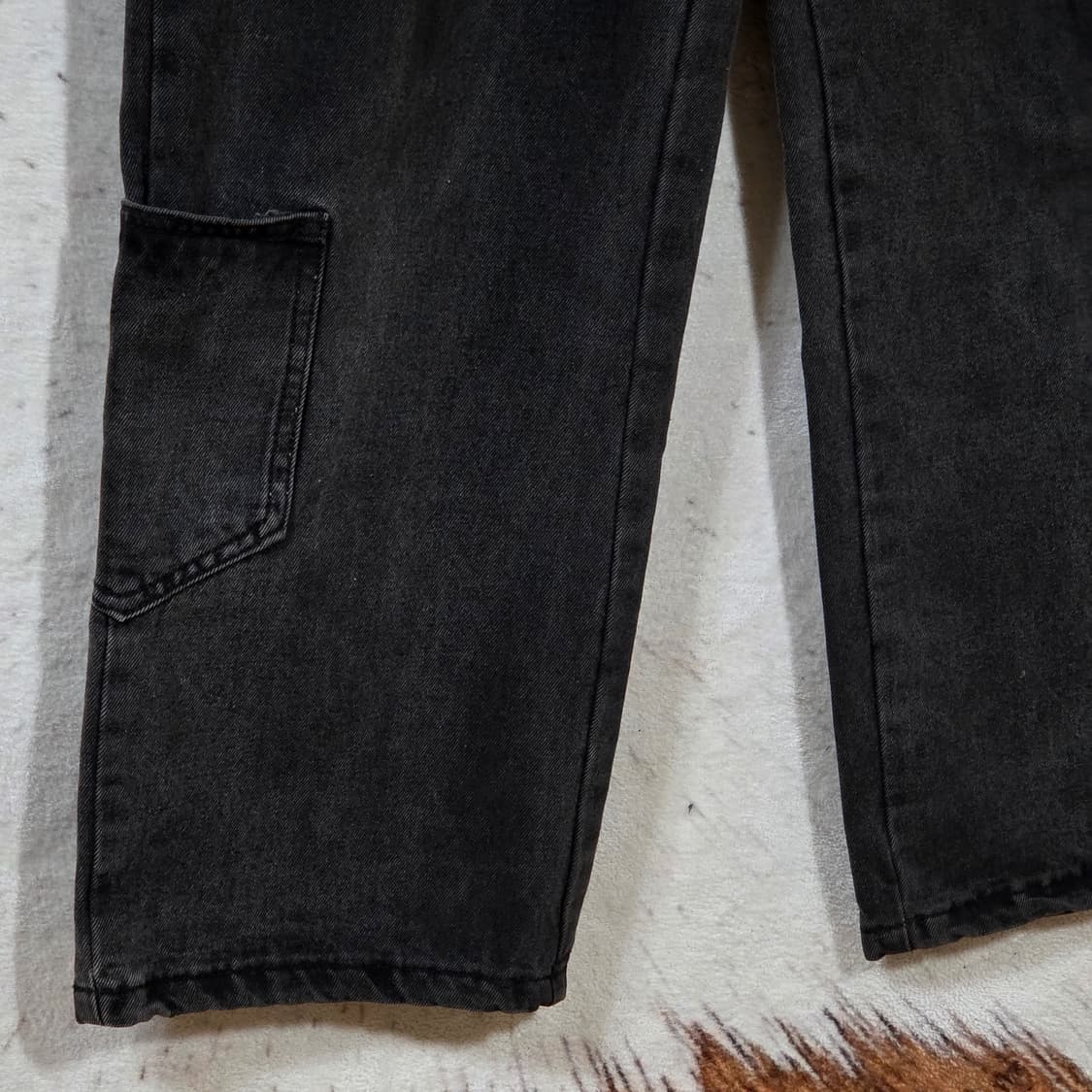 빈티지 흑청 밑단 포켓 와이드 데님 팬츠 상품이미지3