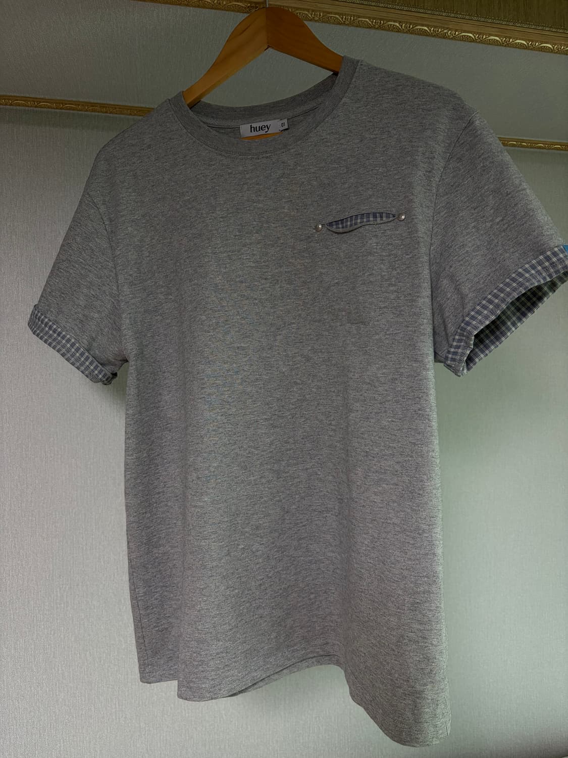 [01] huey 휴이 체크 롤업 티 그레이 상품이미지1