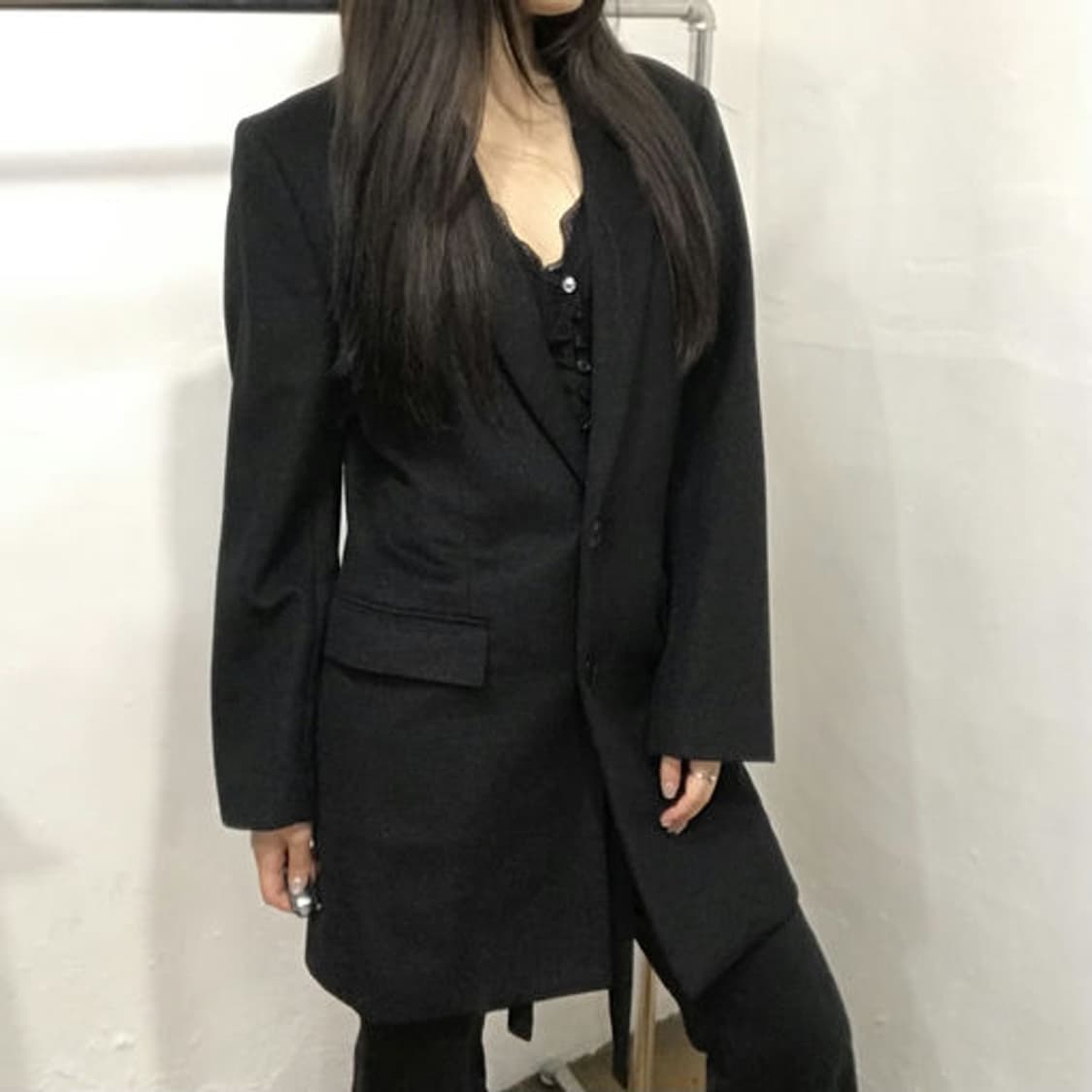 빈티지 미니멀 오버핏 싱글 롱 자켓 상품이미지3