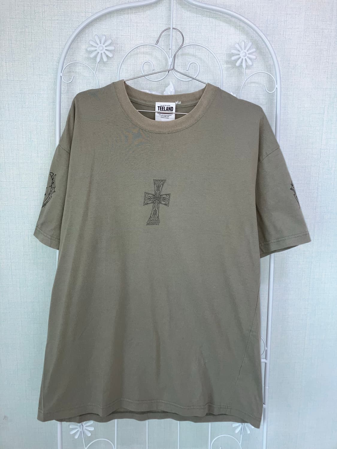 빈티지 카키 레터링 반팔 티셔츠 y2k 스트릿 갸루 펑키503   상품이미지1