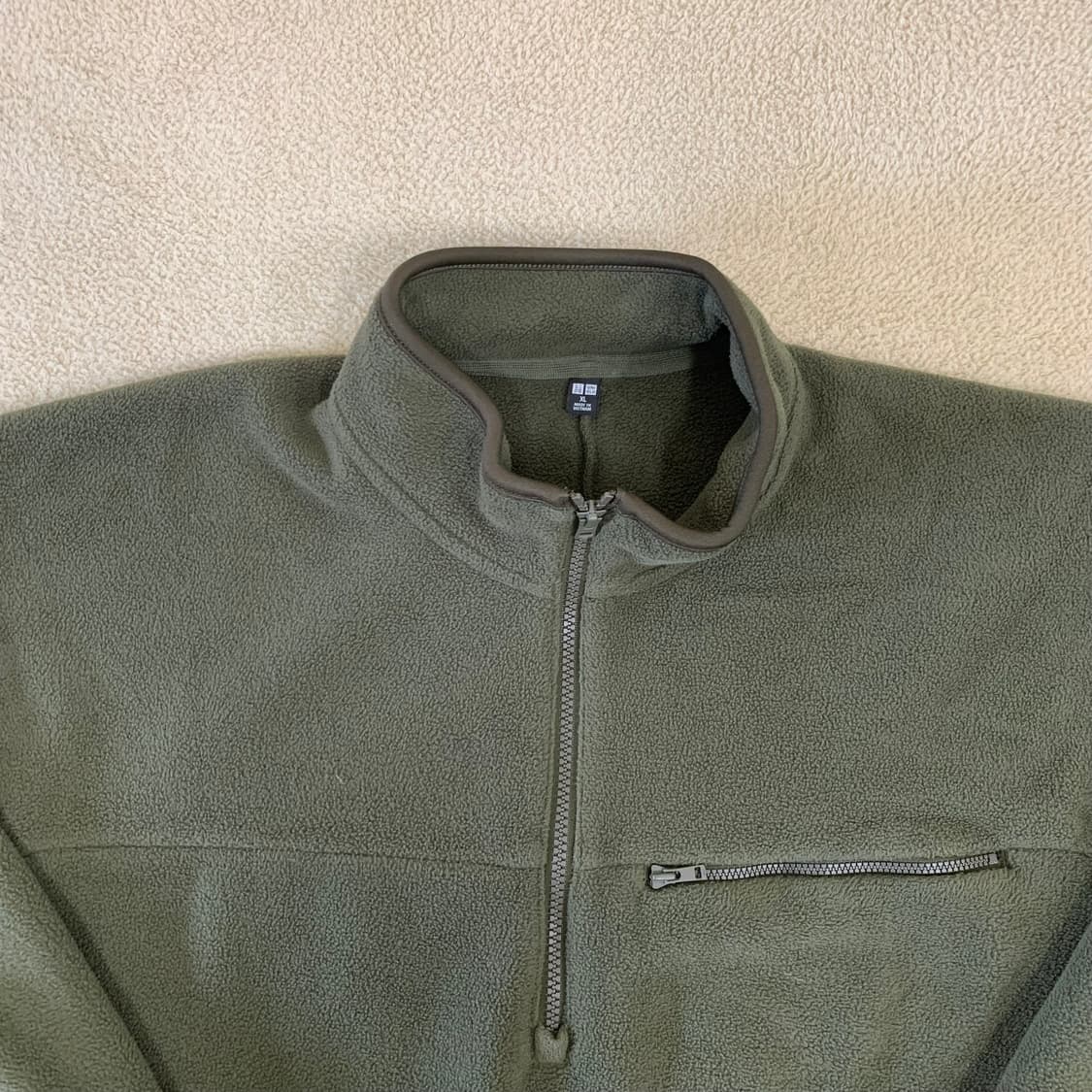 유니클로 후리스 하프집업 오버사이즈 풀오버(XL/올리브)신칠라 플리스 상품이미지3