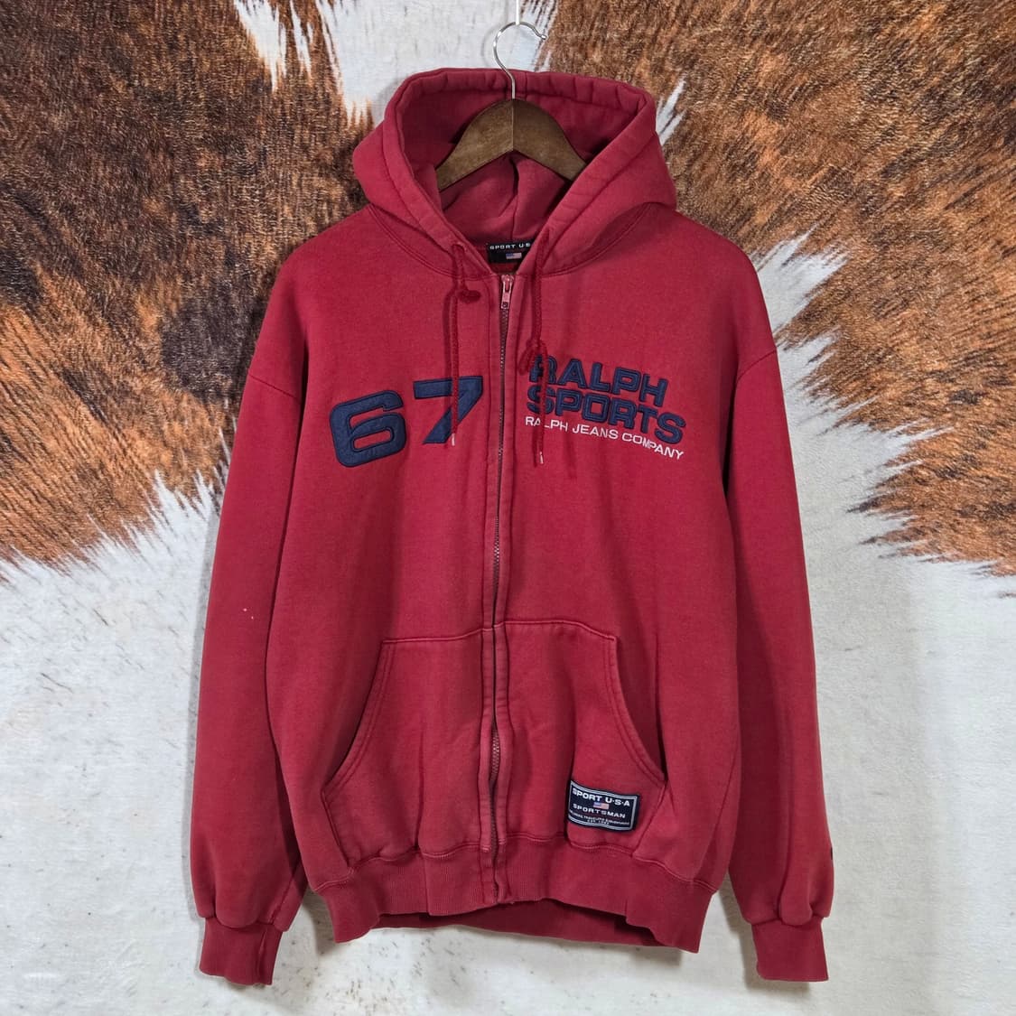 레터링 패치 올드스쿨 레드 후드집업 상품이미지1