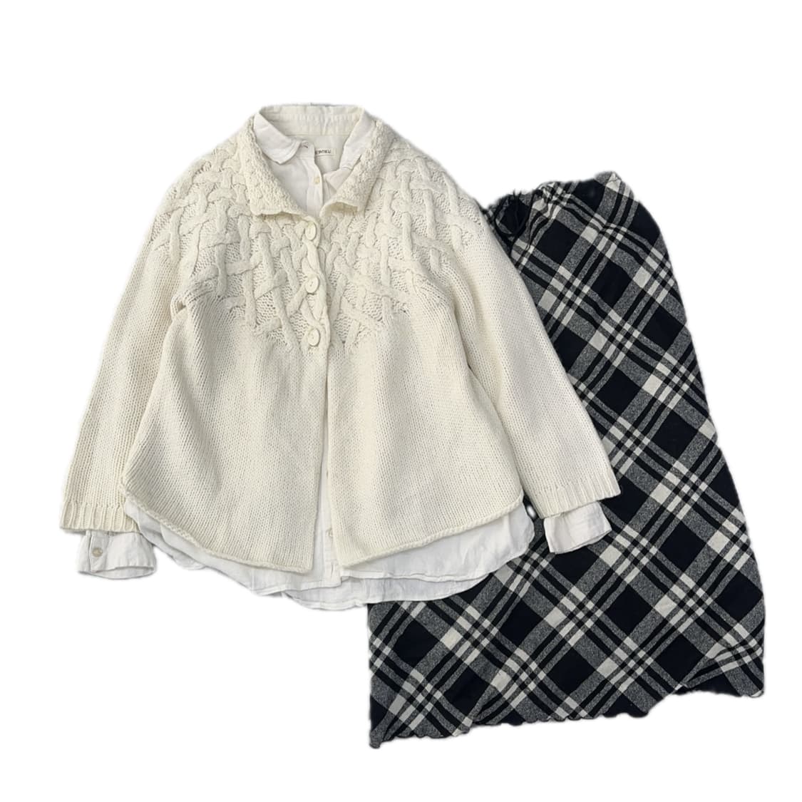 ☕️사와코의 겨울 옷장 코디세트☕️ 체크 롱 스커트 니트 가디건 모리걸 상품이미지4