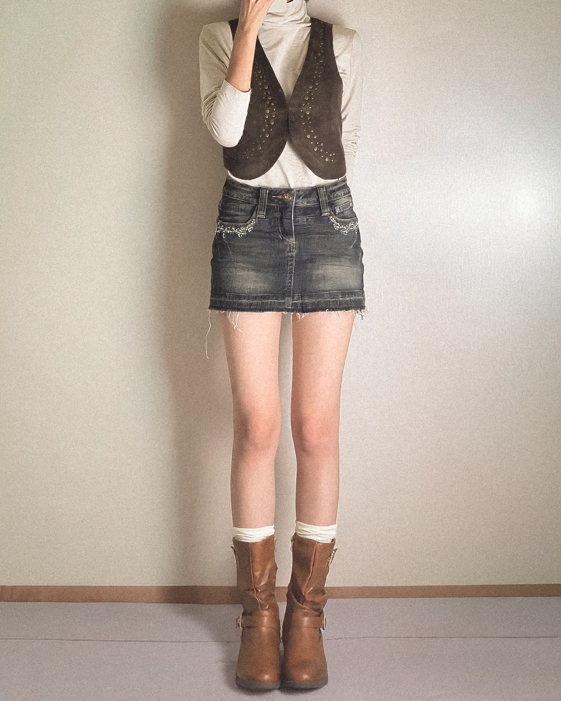 y2k 하라주쿠 라인스톤 로우라이즈 데님 스커트 상품이미지3