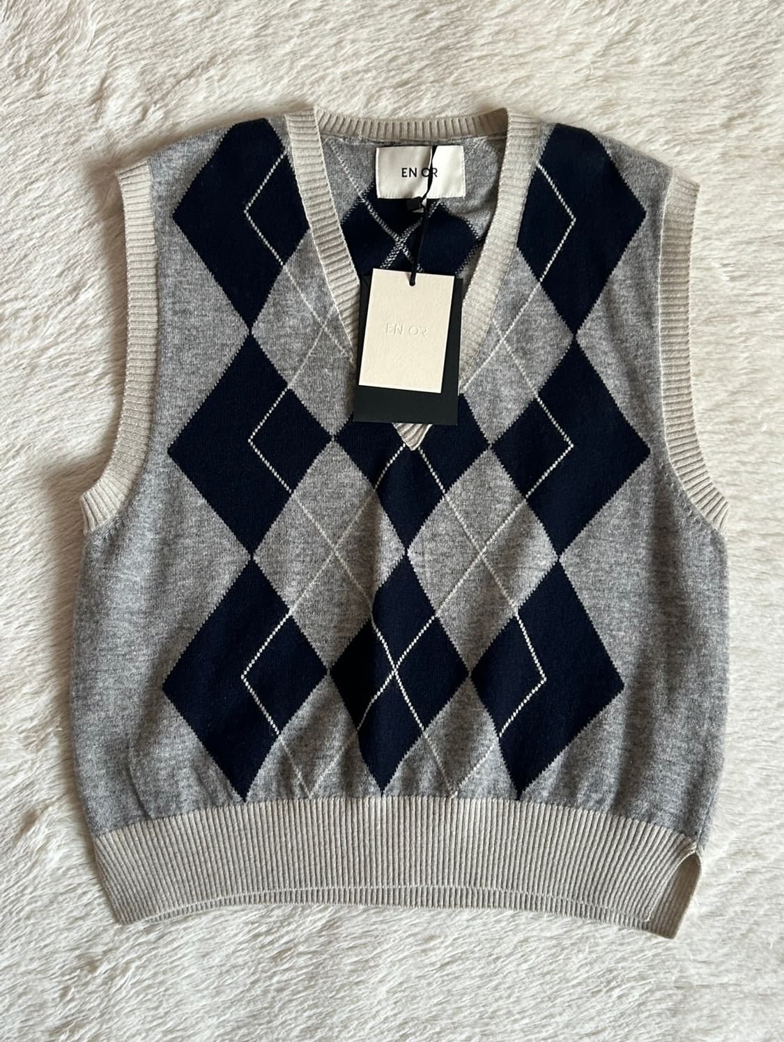 택O) [s] 엔오르 아가일 패턴 베스트 그레이 상품이미지7