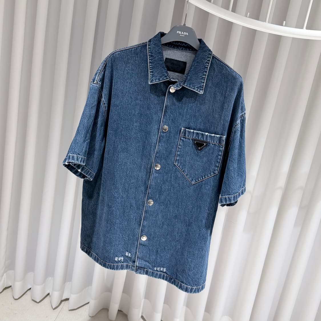 (S/XXL) / 프라다 삼각로고 포켓 청데님 반팔 셔츠 자켓 상품이미지2
