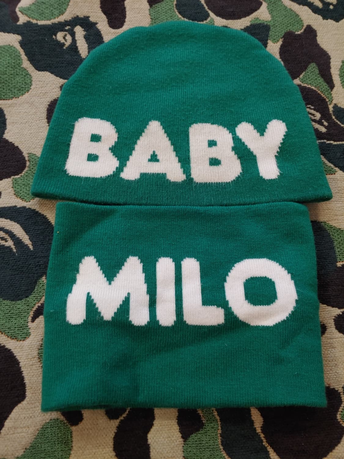 [OS] 베이프 베이비마일로 하프스컬 비니 넥워머 세트 그린 상품이미지2