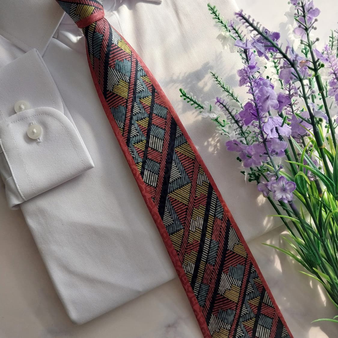 밀라숀 실크 와인 기하 패턴 넥타이 8.5cm A+등급 K1352
 상품이미지7