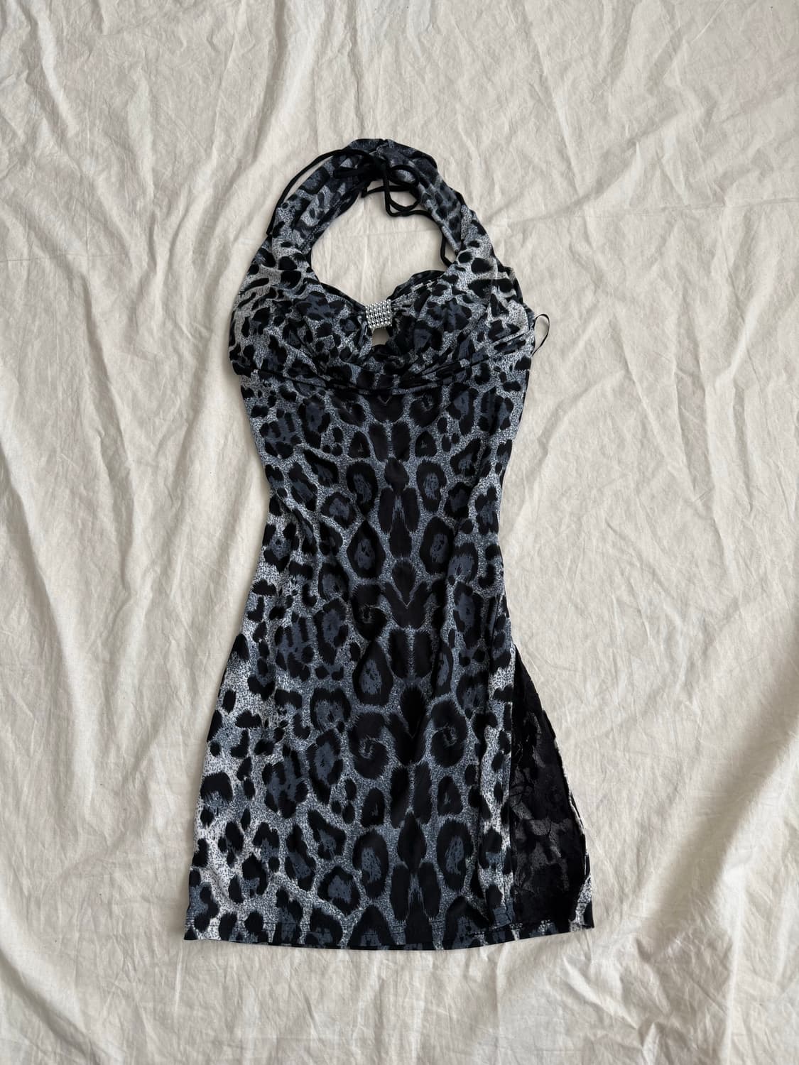 호피 갸루 홀터 드레이프 미니 원피스(새상품) 상품이미지1