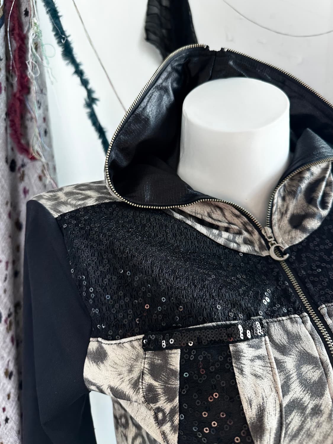 레오파드 믹스 크롭 후드 집업 상품이미지7