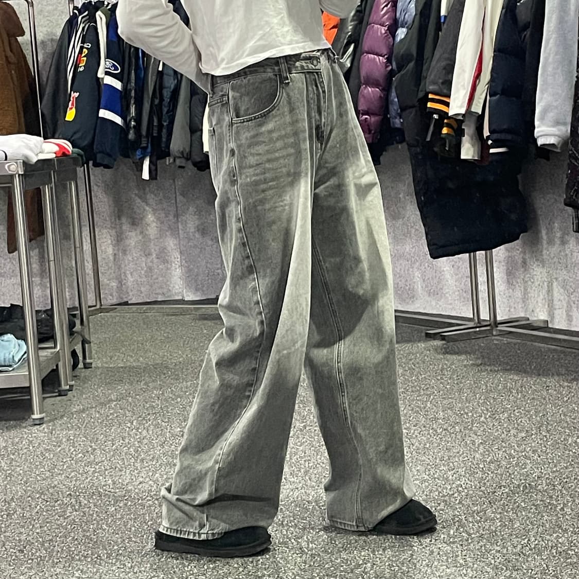 빈티지 S-BIN 워싱 그레이 와이드 데님 팬츠 B3655  상품이미지2