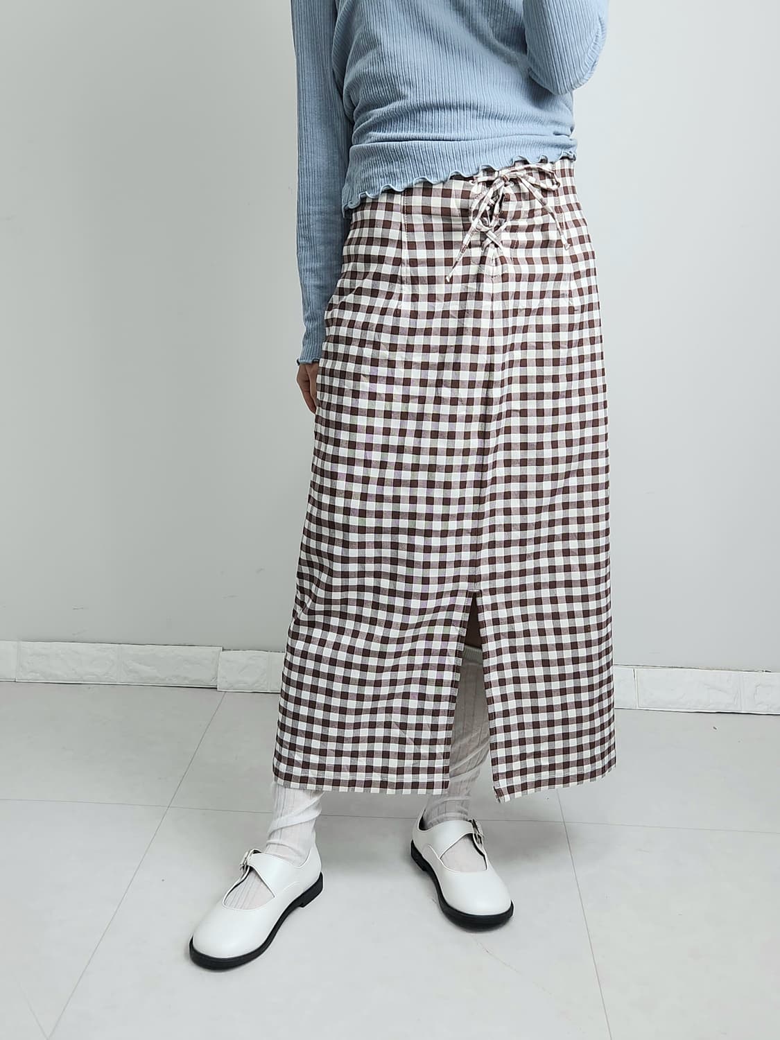 (GU)깅엄 체크 롱 스커트 상품이미지4