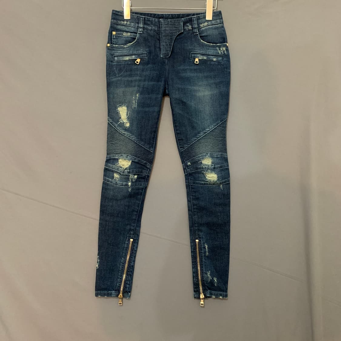 34 발망 데미지 바이커 스판 지퍼 데님 청바지 상품이미지1