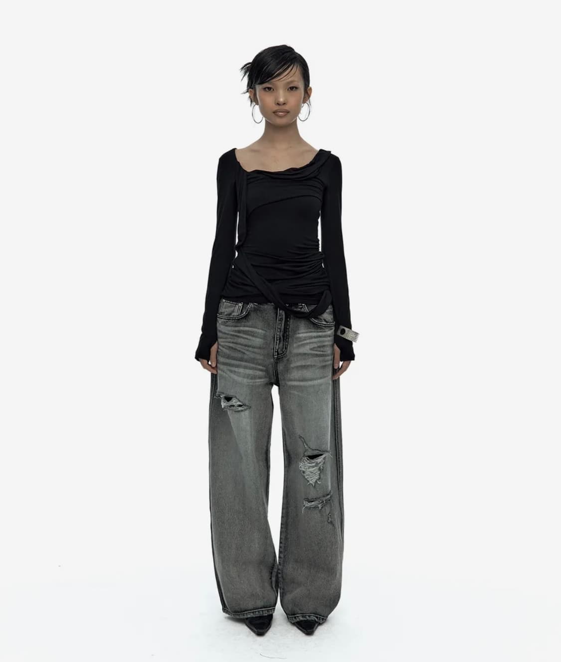 카시코 Drape Asymmetric Long Sleeve Black 상품이미지2