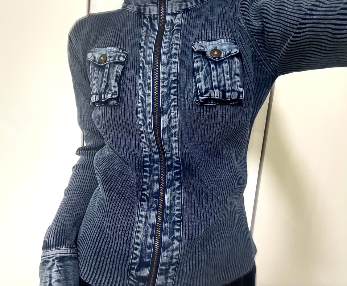 초휘귀)레어 빈티지 데님 포켓 골지 집업 자켓 워싱 y2k 상품이미지2