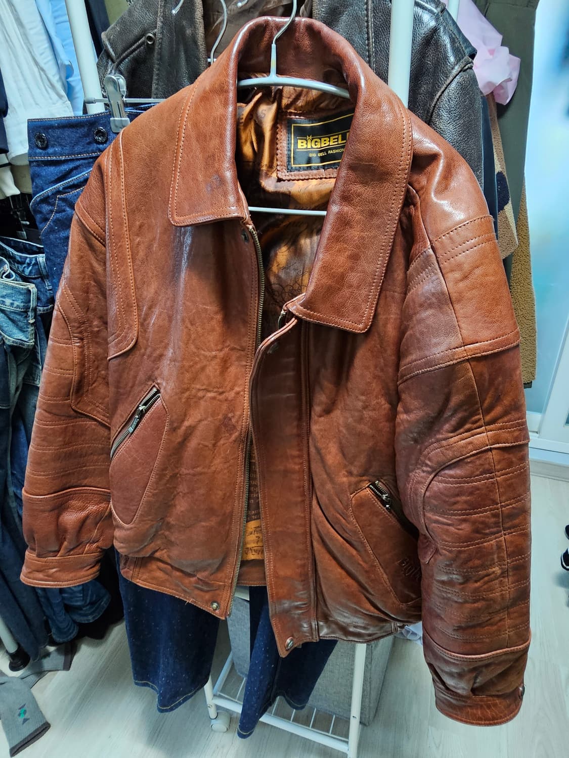 빅벨 양가죽 봄버 자켓 (착샷o) 상품이미지3